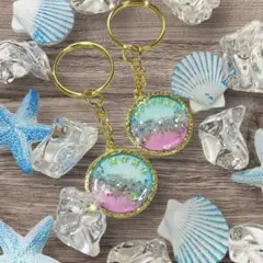 名入れ ラッピング 無料 レジン キーホルダー 2カラー ハンドメイド
