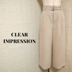 クリアインプレッション ワイドパンツ 体型カバー ベージュ 無地 ゆったり
