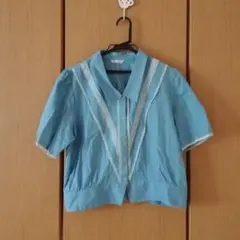 vintage 水色のブラウス
