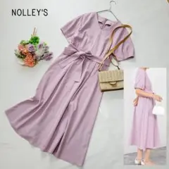 美品＊NOLLEY'S＊ウォッシャブルリネンライクリボン付きワンピース