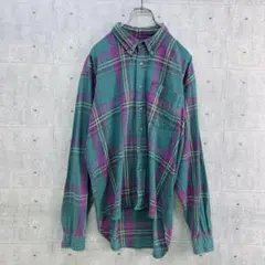 t0041 アメリカンイーグル 長袖 シャツ 緑 ピンク チェック XL 古着