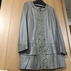 キラキラビジュー レザーコート ティアードフリル M