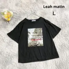 【Leah matin】半袖Tシャツ カットソー (Ｌ) 黒 ビックプリント