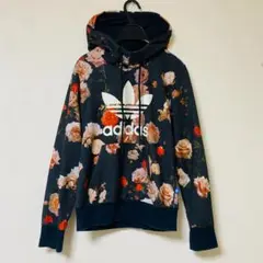 アディダス パーカー Sサイズ 花柄　バラ adidas ブラック