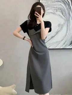 春夏シンプルひざ丈ワンピース女子会デート用