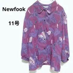 newfook 五分袖ブラウスシャツ 日本製 11号 ゆったり 葉柄 透け感