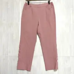 ミゼール　サイドギャザー チェッククロップドパンツ　ウエストゴム　赤　L