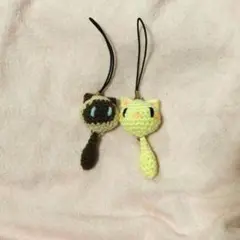 あみぐるみ　ねこのキーホルダー　シャム猫　バラ売り可