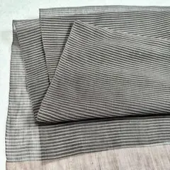 古布 麻 茶白 縞 反物 はぎれ 手織り 未仕立て 36×153cm