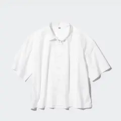 ユニクロ【L】コットンシャツ　五分袖　オーバーサイズ