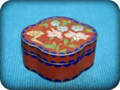 702『七宝焼 花 香合』赤 /骨董品 茶道具 古美術 アンティーク