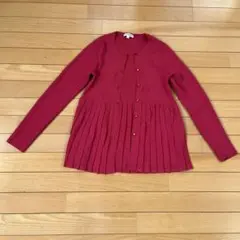 NARACAMICIE 赤 リブ編み ノーカラー プリーツジャケット L