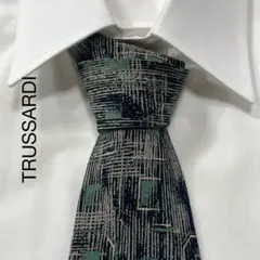 TG2564 TRUSSRDI ロゴ パターン柄 シルク ネクタイ イタリア製