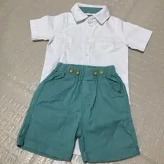 フォーマルセット ホワイトシャツ ターコイズパンツ　2点セット