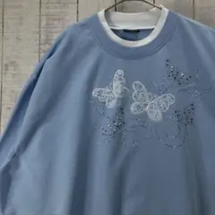 古着　長袖　刺繍　裏起毛　スウェット　トレーナー　アメカジ　ダサかわ　ゆるだぼ