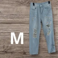 匿名配送✨ライトブルーダメージデニムパンツ M