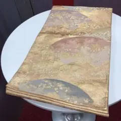 袋帯☆扇子柄 金色 錦砂織