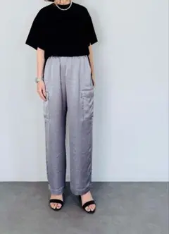 Chouchou SELECT サテンカーゴイージーパンツ チャコールグレー