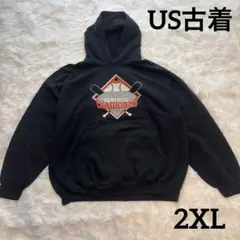 【8月限定価格】US古着 パーカー ブラック ベースボール GILDAN 2XL