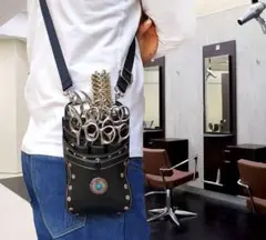 シザーケース　ブラック　PUレザー　美容師 シザー　7丁　コンチョ　ケース　新品