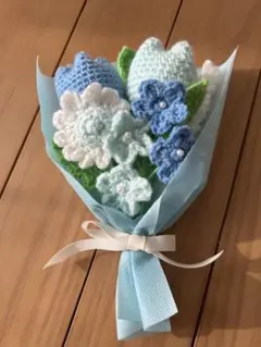 枯れない花束 ブルー ホワイト かぎ編み ブーケ