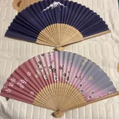 未使用　センス　扇子　富士 花柄扇子　お洒落センス　ピンク・ブルー
