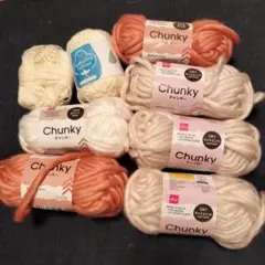 Chunky 毛糸 オレンジ ホワイト 25g