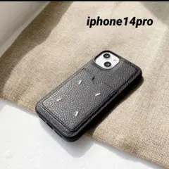 人気！iphone14pro レザーケース ポケット付 ブラック