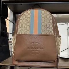 美品　COACH バックパック ベージュ/ブラウン/ストライプ