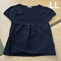 サマーニットトップス　半袖　スクエアネック　LL