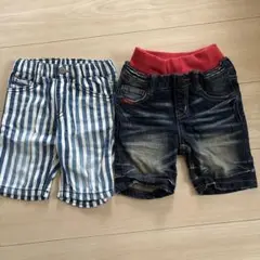 FOキッズ、JUNK STORE ストライプ柄、デニムハーフパンツ2枚セット