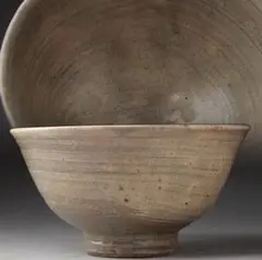 朝鮮古美術 李朝 刷毛目茶碗 13.8cm 木箱附　 朝鮮古陶　奥高麗 青井戸