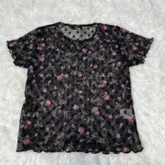 YUKITORII ユキトリイ　インターナショナル　花柄　刺繍　Tシャツブラウス