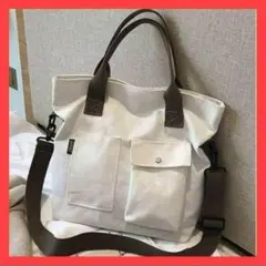 3way キャンバス トートバッグ ホワイト 白 A4 トート マザーズバッグ