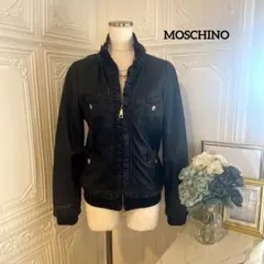 【9万円】MOSCHINO フリルロゴデザイン　レザー　ブルゾン