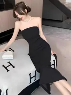 シンプルタイトドレス✨結婚式・パーティーOK バックスリット入り