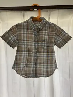 茶色系チェック柄 半袖シャツ 105cm