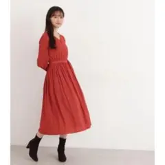 【美品】 ナチュラルビューティーベーシック デシンギャザーフレアワンピース S