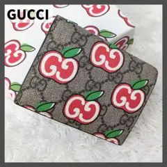 極美品 箱付き GUCCI 折財布 GGアップル PVC ベージュ