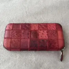 ☆レザー ラウンドファスナー 長財布 ボルドー　レッド系☆