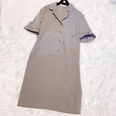 半袖シャツワンピース グレー系のバイカラー