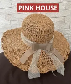 新品PINKHOUSEピンクハウスロゴ入りリボン麦わら帽子カンカン帽サックス セール】 ロゴリボン使い麦わら帽子 （ハット）｜PINK HOUSE