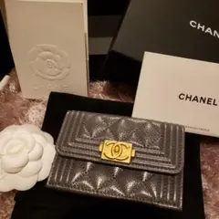 【最終お値下げ】CHANEL シャネル ボーイシャネル 三ツ折り財布 グレー