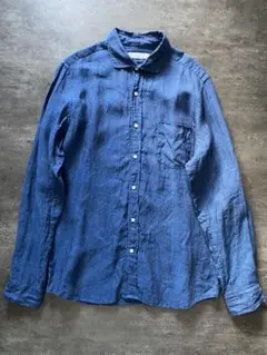 green label relaxing リネン　長袖　シャツ　ネイビー　青