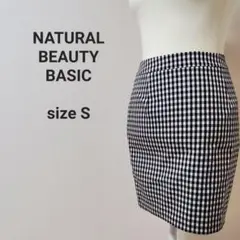 ナチュラルビューティーベーシック ミニスカート ギンガムチェック 白 黒 S