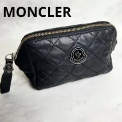 【希少】 MONCLER レザー 本革 キルティング ポーチ ブラック