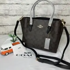 COACH☆ダークブラウン シグネチャー レッド ショルダーバッグ 2way