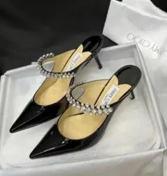 JIMMY CHOO ブラックビジュー付きヒール23.5cm