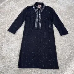【美品】N°21　シャツワンピース　レース　ラインストーン　ブラック　38