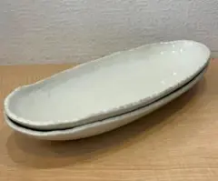 舟形盛り鉢　楕円皿　粉引き塗り分け　陶器　ホワイト　和洋食器　2個セット